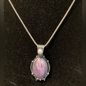 Sterling Silver, Amethyst and pearl necklace